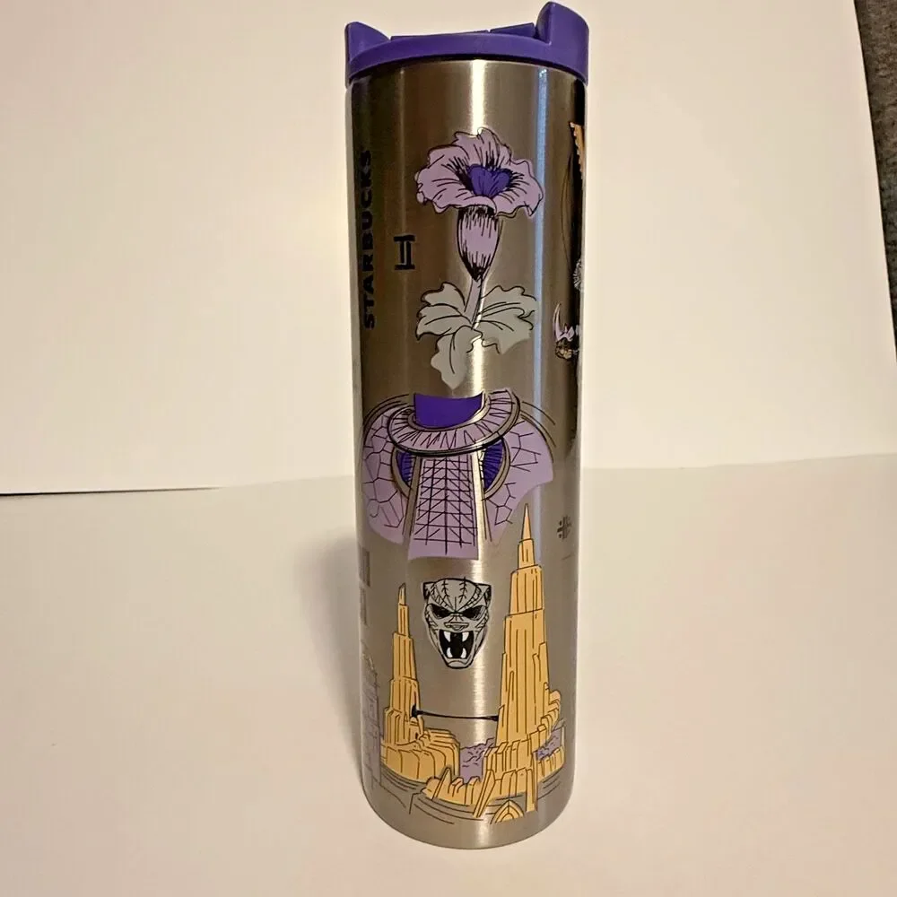 Starbucks Marvel Wakanda Black Panther Stainless Steel Tumbler 2023 Purple Lid